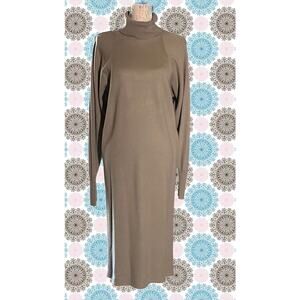 Vintage Rodier Womens L Paris Midi Length Brown Wool Blend Minimalist Dress